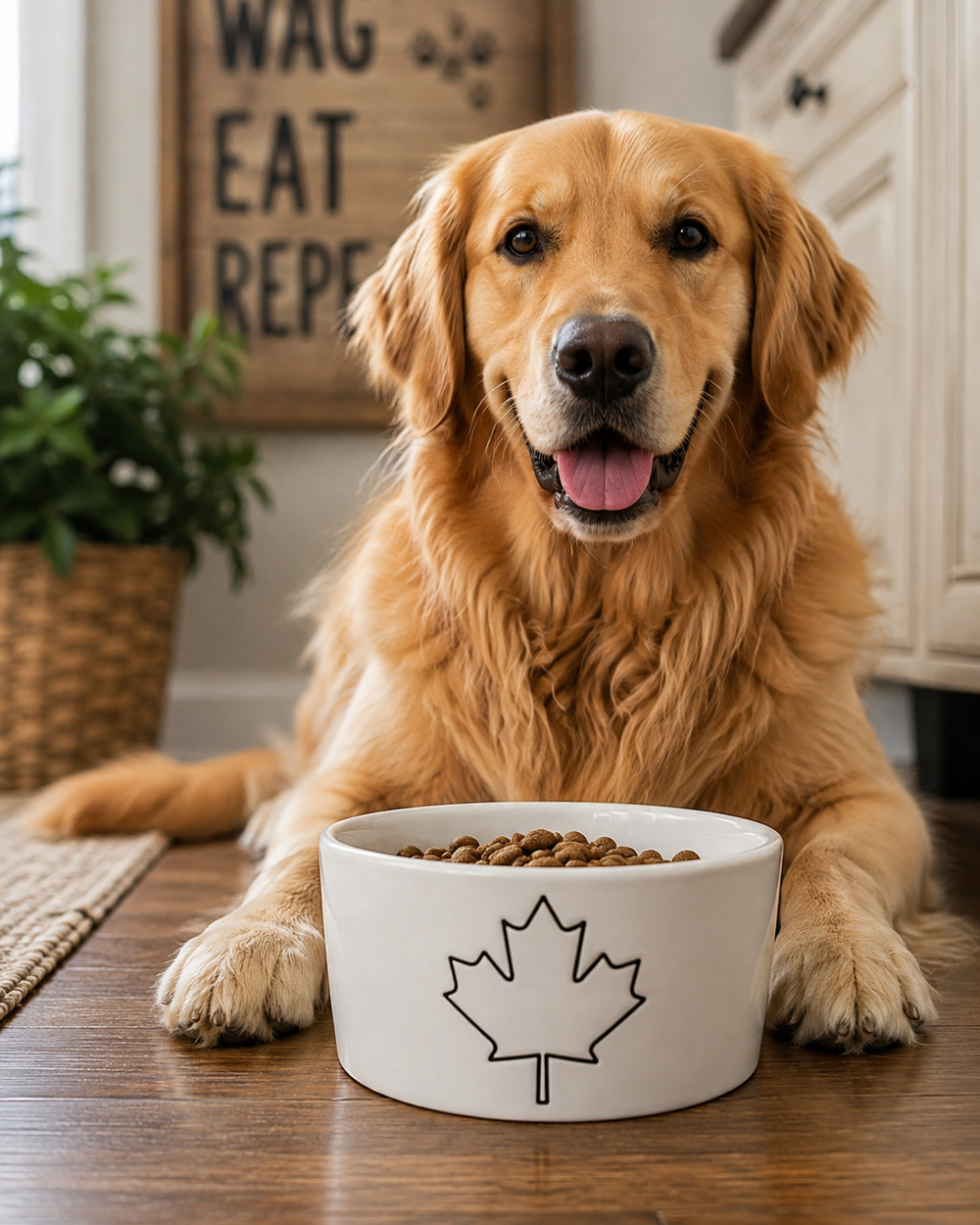 Rae Dunn Rare Canadian Maple Leaf Ceramic Dog Bowl Artisan Collection Canada 6"